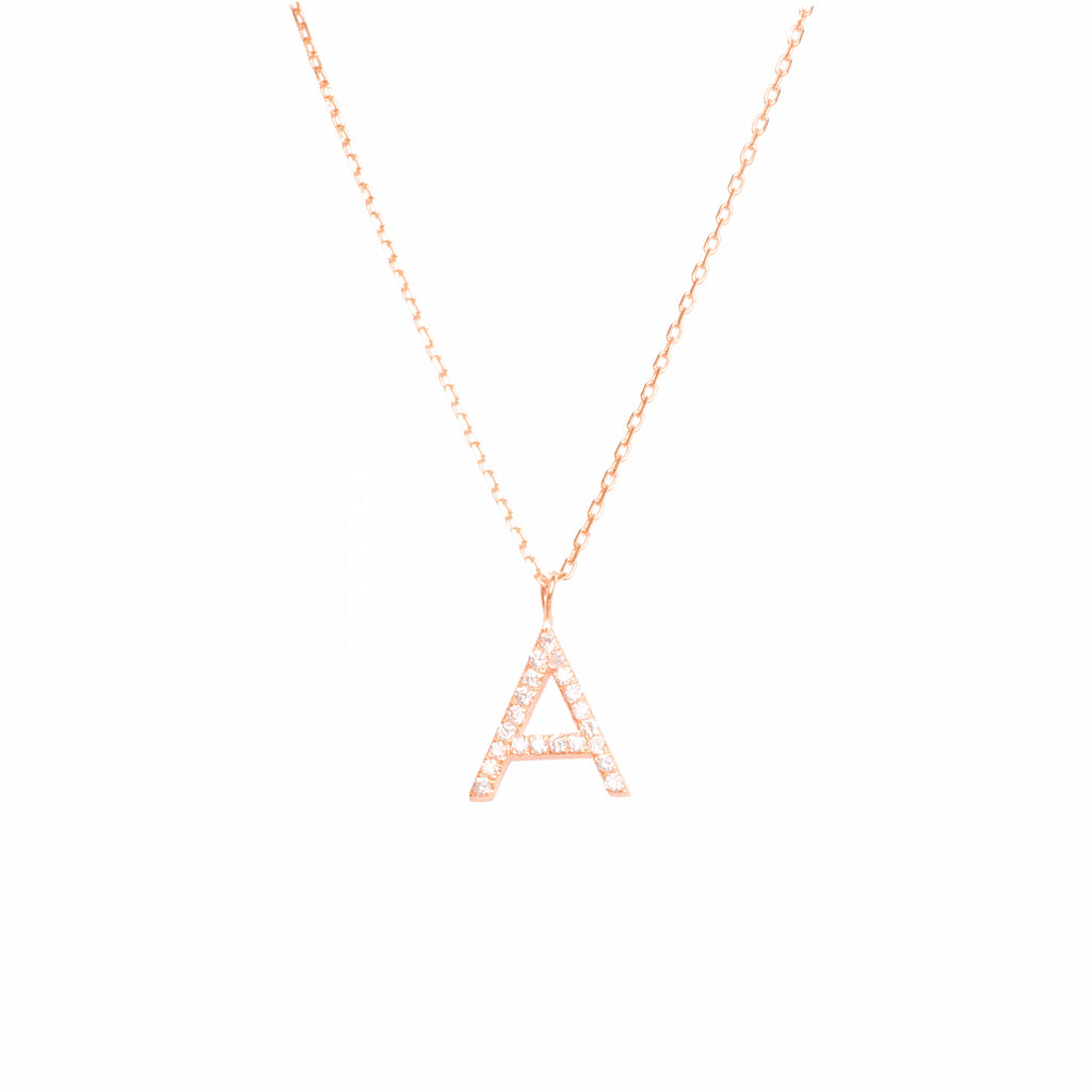 RAINE Pavé White Diamond Letter Charm Necklace-Bana Bana-14K Solid Gold,18K Solid Gold,earrings,email,essentials,jewelry,lettercharm