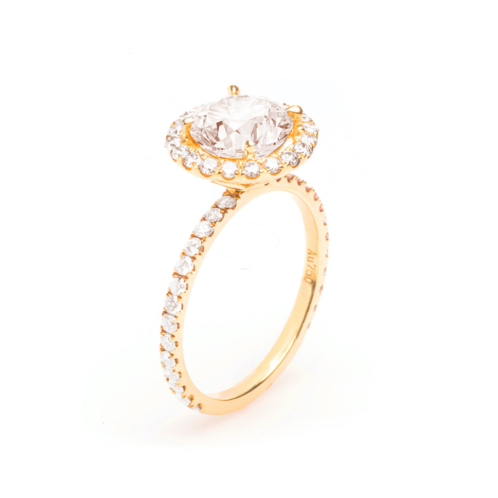 ARAKI Halo Diamond Engagement Ring with Pavé Band, 1.5 ctw-Bana Bana-14K Solid Gold,18K Solid Gold,engagement,jewelry,rings